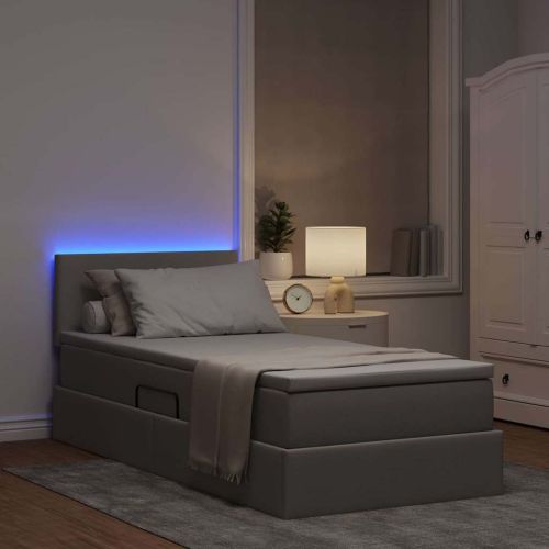 Легло с място за съхранение и LED Таупе 90 x 190 cm текстил
