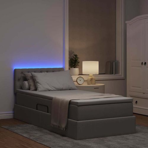 Легло с място за съхранение и LED Таупе 90 x 190 cm текстил