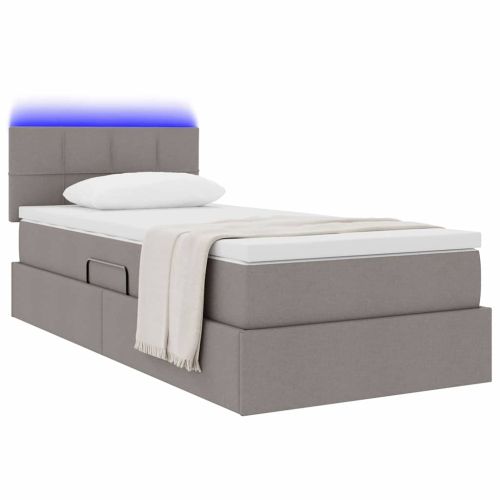 Легло с място за съхранение и LED Таупе 90 x 190 cm текстил