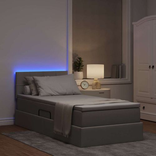 Легло с място за съхранение и LED Таупе 90 x 190 cm текстил