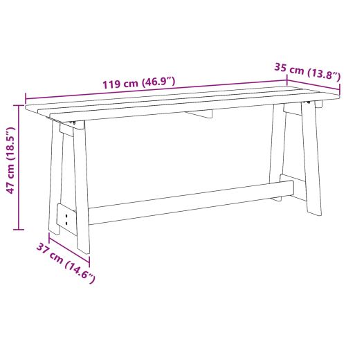 Външна пейка Естествен 119 x 47 x 35 см Масивно дърво от бор