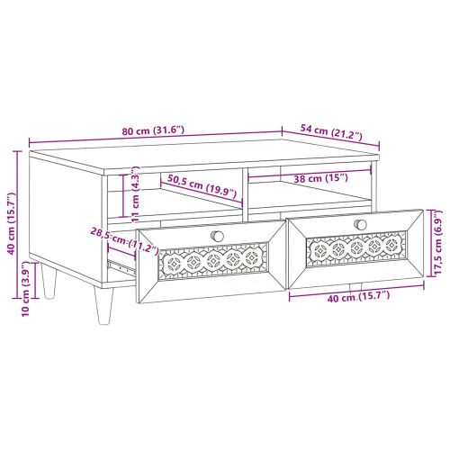 Масичка за кафе Бяло 80 x 54 x 40 см Масивна акациева дървесина