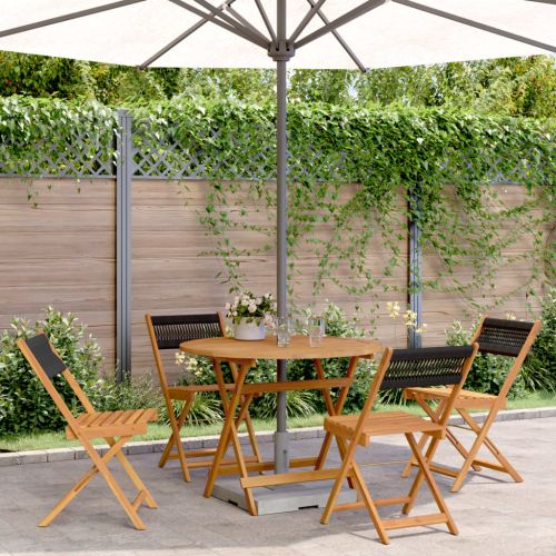 Градински трапезен комплект 5 части черен полипропилен и масив