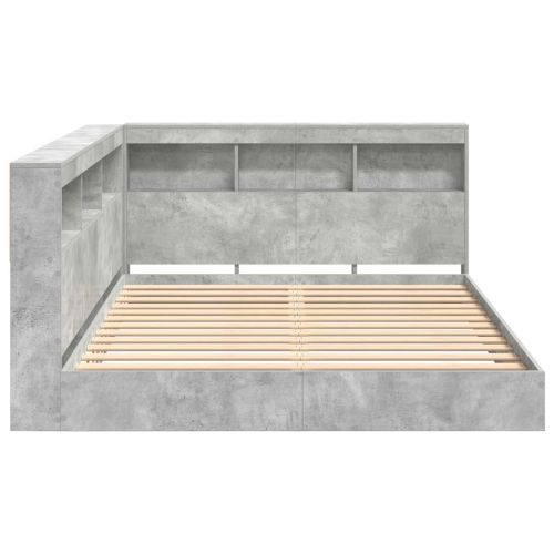 Легло с библиотека Бетонно сиво 160 x 200 cm Инженерно дърво