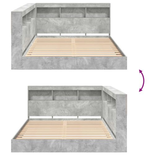Легло с библиотека Бетонно сиво 160 x 200 cm Инженерно дърво
