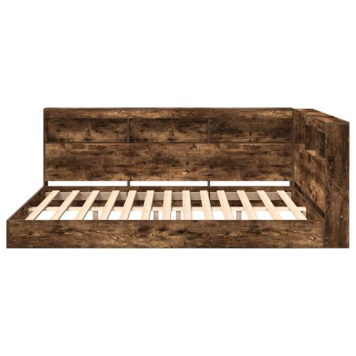 Легло с библиотека Опушен дъб 160 x 200 cm Инженерно дърво