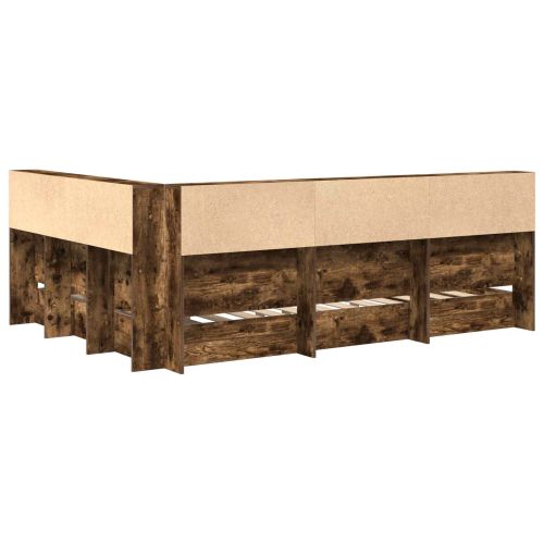 Легло с библиотека Опушен дъб 160 x 200 cm Инженерно дърво