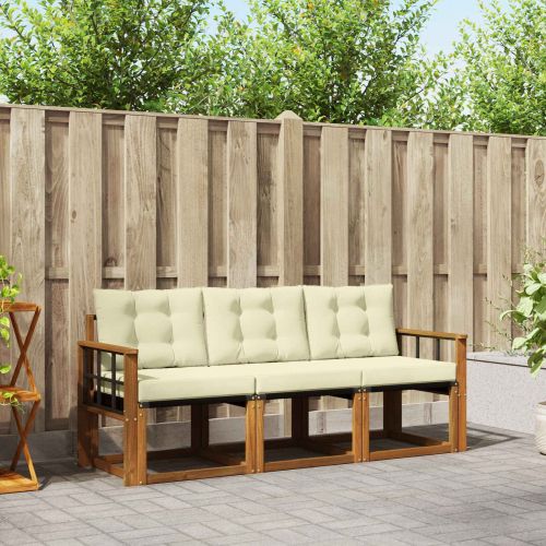 Комплект дивани за открито 3 pcs Натурален и Крема