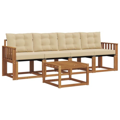 Комплект дивани за открито 5 pcs Натурален и Бежов