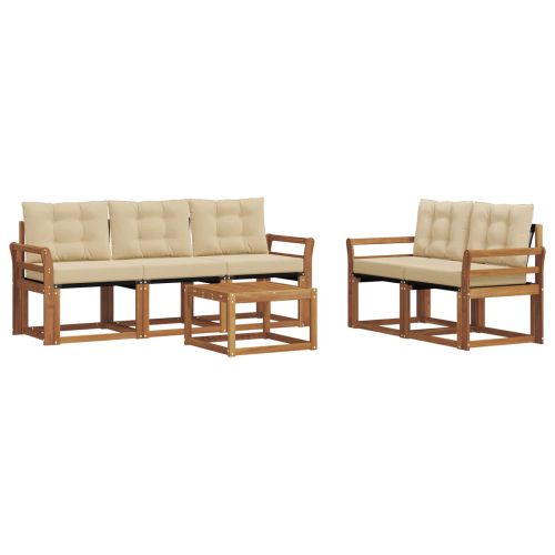 Комплект дивани за открито 6 pcs Натурален и Бежов