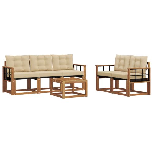 Комплект дивани за открито 6 pcs Натурален и Бежов