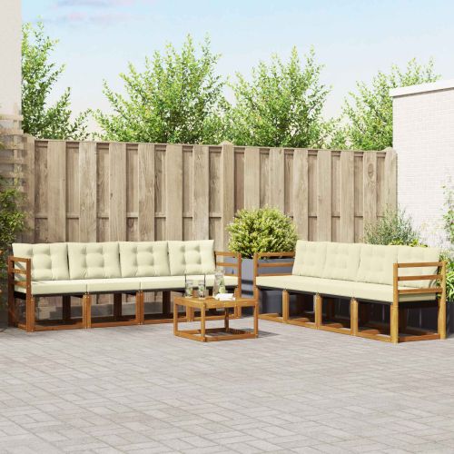 Комплект дивани за открито 9 pcs Натурален и Крема