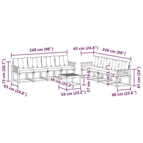 Комплект дивани за открито 9 pcs Естествено и черно