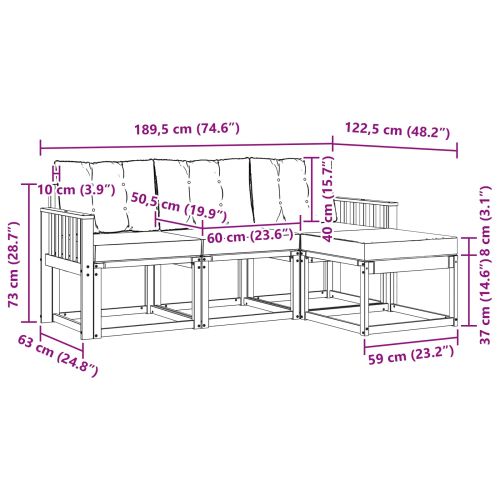 Комплект дивани за открито 4 pcs Натурален и Крема
