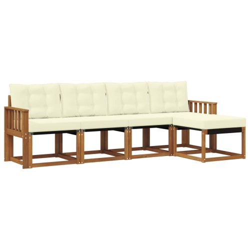 Комплект дивани за открито 5 pcs Натурален и Крема