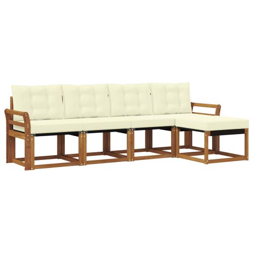 Комплект дивани за открито 5 pcs Натурален и Крема