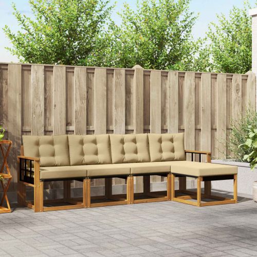 Комплект дивани за открито 5 pcs Натурален и Бежов