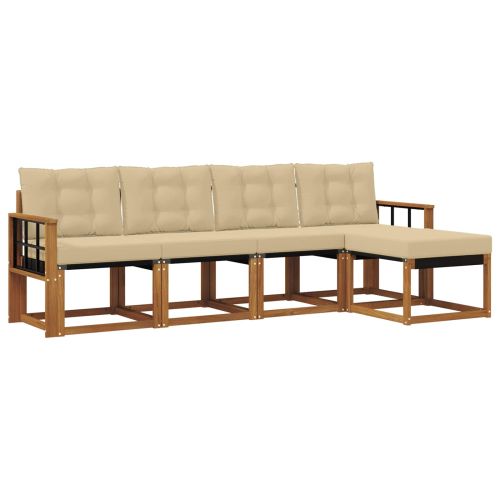 Комплект дивани за открито 5 pcs Натурален и Бежов