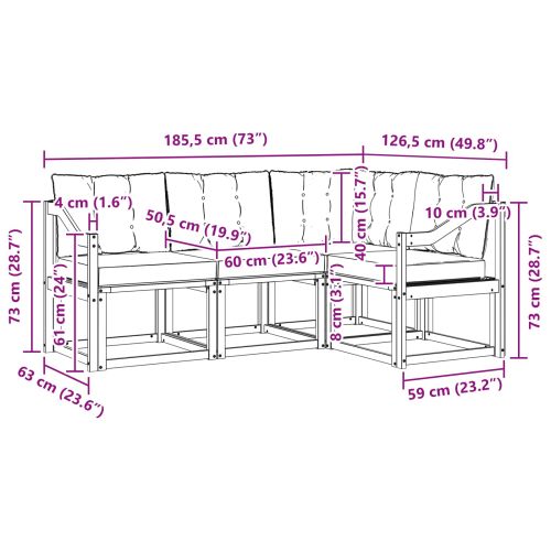 Комплект дивани за открито 4 pcs Естествено и черно