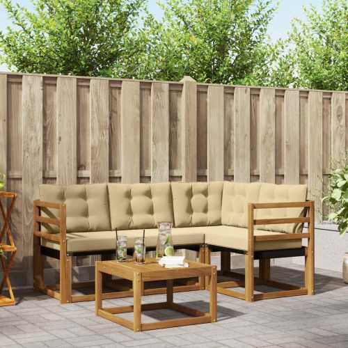 Комплект дивани за открито 5 pcs Натурален и Бежов
