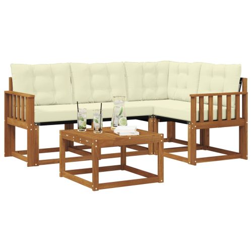 Комплект дивани за открито 5 pcs Натурален и Крема