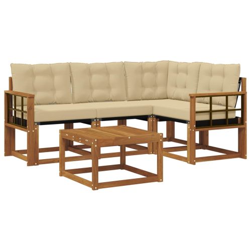 Комплект дивани за открито 5 pcs Натурален и Бежов