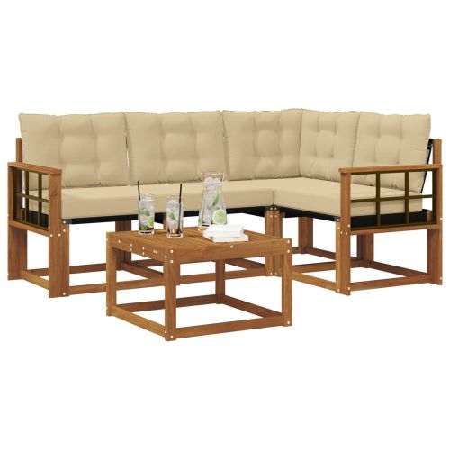 Комплект дивани за открито 5 pcs Натурален и Бежов