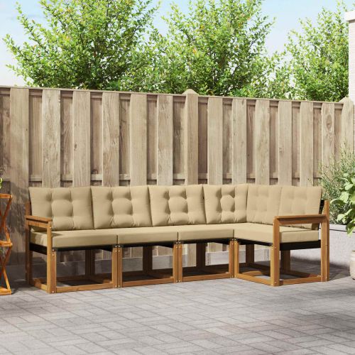 Комплект дивани за открито 5 pcs Натурален и Бежов