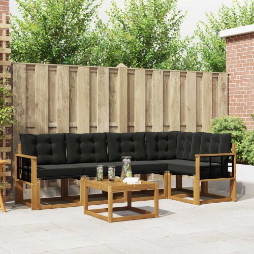 Комплект дивани за открито 6 pcs Естествено и черно