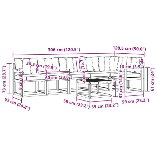 Комплект дивани за открито 7 pcs Натурален и Бежов