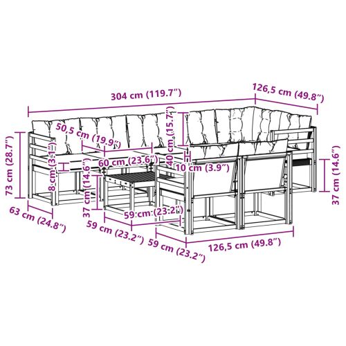Комплект дивани за открито 9 pcs Натурален и Крема