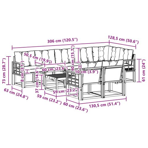 Комплект дивани за открито 9 pcs Естествено и светло сиво