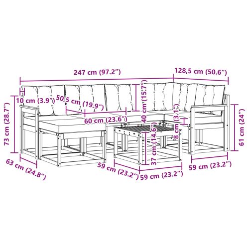 Комплект дивани за открито 7 pcs Натурален и Крема