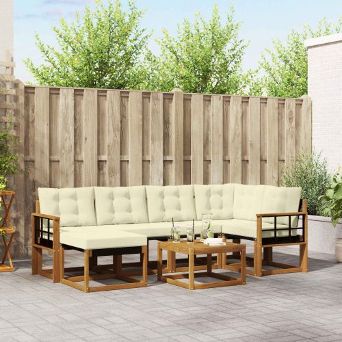 Комплект дивани за открито 7 pcs Натурален и Крема
