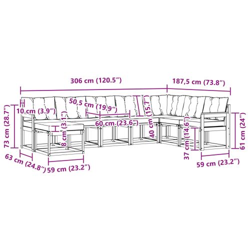 Комплект дивани за открито 8 pcs Натурален и Крема