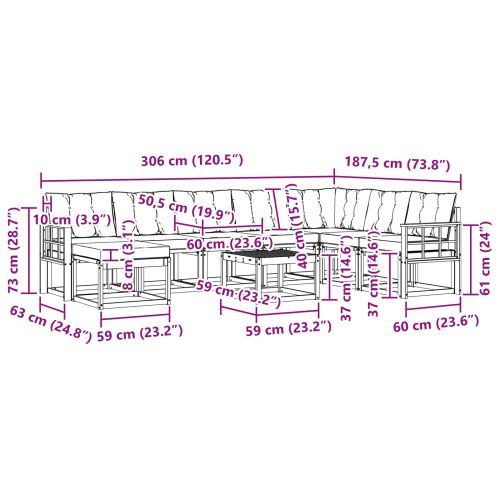 Комплект дивани за открито 9 pcs Естествено и светло сиво