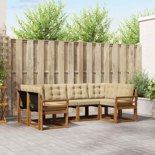 Комплект дивани за открито 6 pcs Натурален и Бежов