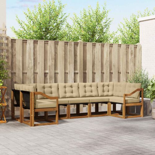 Комплект дивани за открито 7 pcs Натурален и Бежов