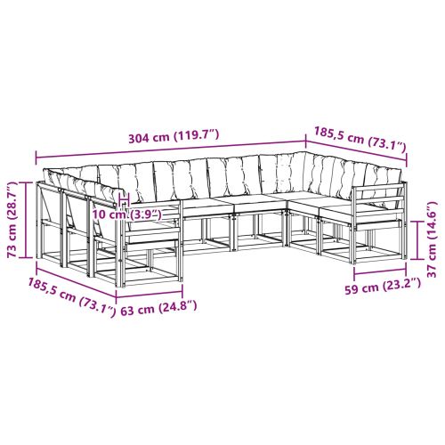 Комплект дивани за открито 9 pcs Естествено и черно