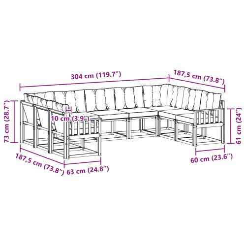 Комплект дивани за открито 9 pcs Естествено и светло сиво