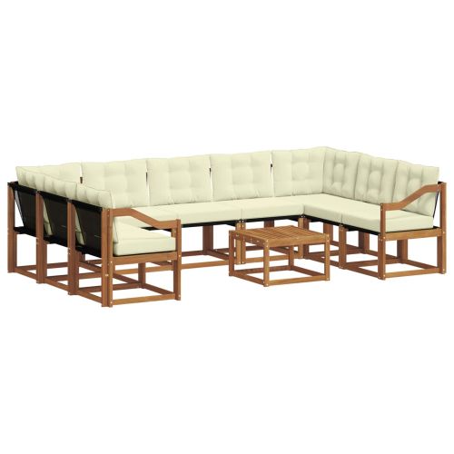 Комплект дивани за открито 10 pcs Натурален и Крема