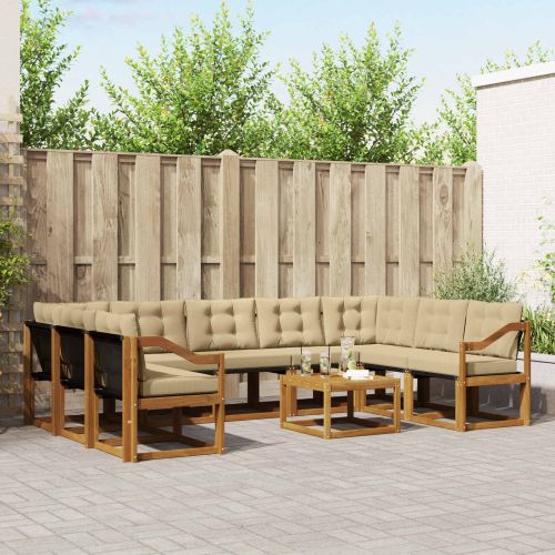 Комплект дивани за открито 10 pcs Натурален и Бежов