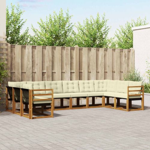 Комплект дивани за открито 10 pcs Натурален и Крема