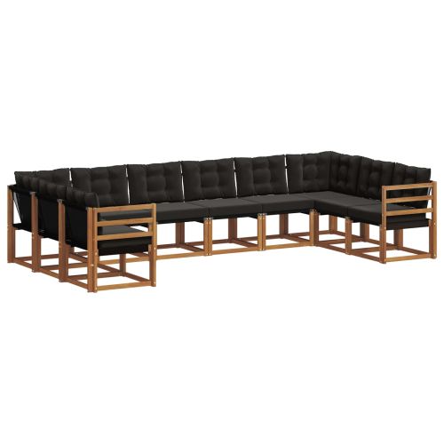 Комплект дивани за открито 10 pcs Естествено и черно