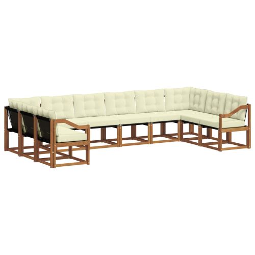Комплект дивани за открито 10 pcs Натурален и Крема