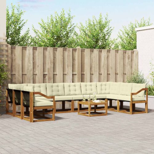 Комплект дивани за открито 11 pcs Натурален и Крема
