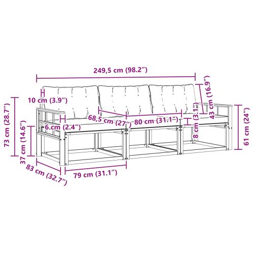 Комплект дивани за открито 3 pcs Натурален и Крема