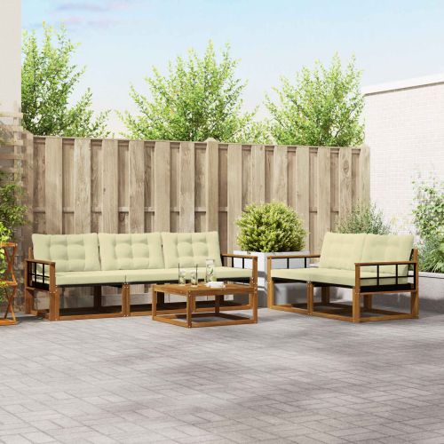 Комплект дивани за открито 6 pcs Натурален и Крема