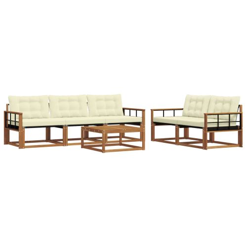 Комплект дивани за открито 6 pcs Натурален и Крема