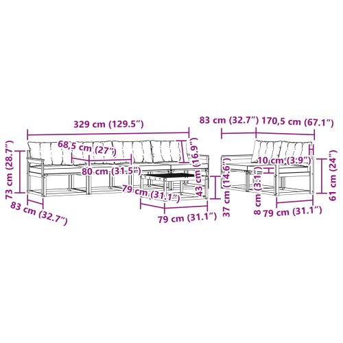 Комплект дивани за открито 7 pcs Естествено и черно